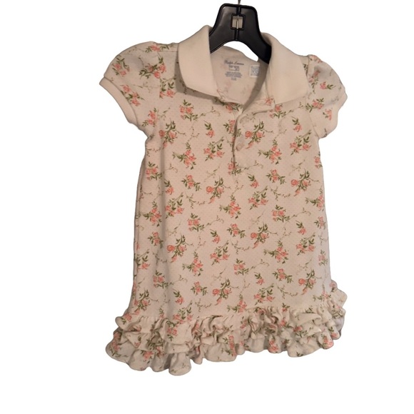 Ralph Lauren Dress Girls 18M White w/ Pink Floral Collared Ruffle Short Sleeve - Picture 1 of 7